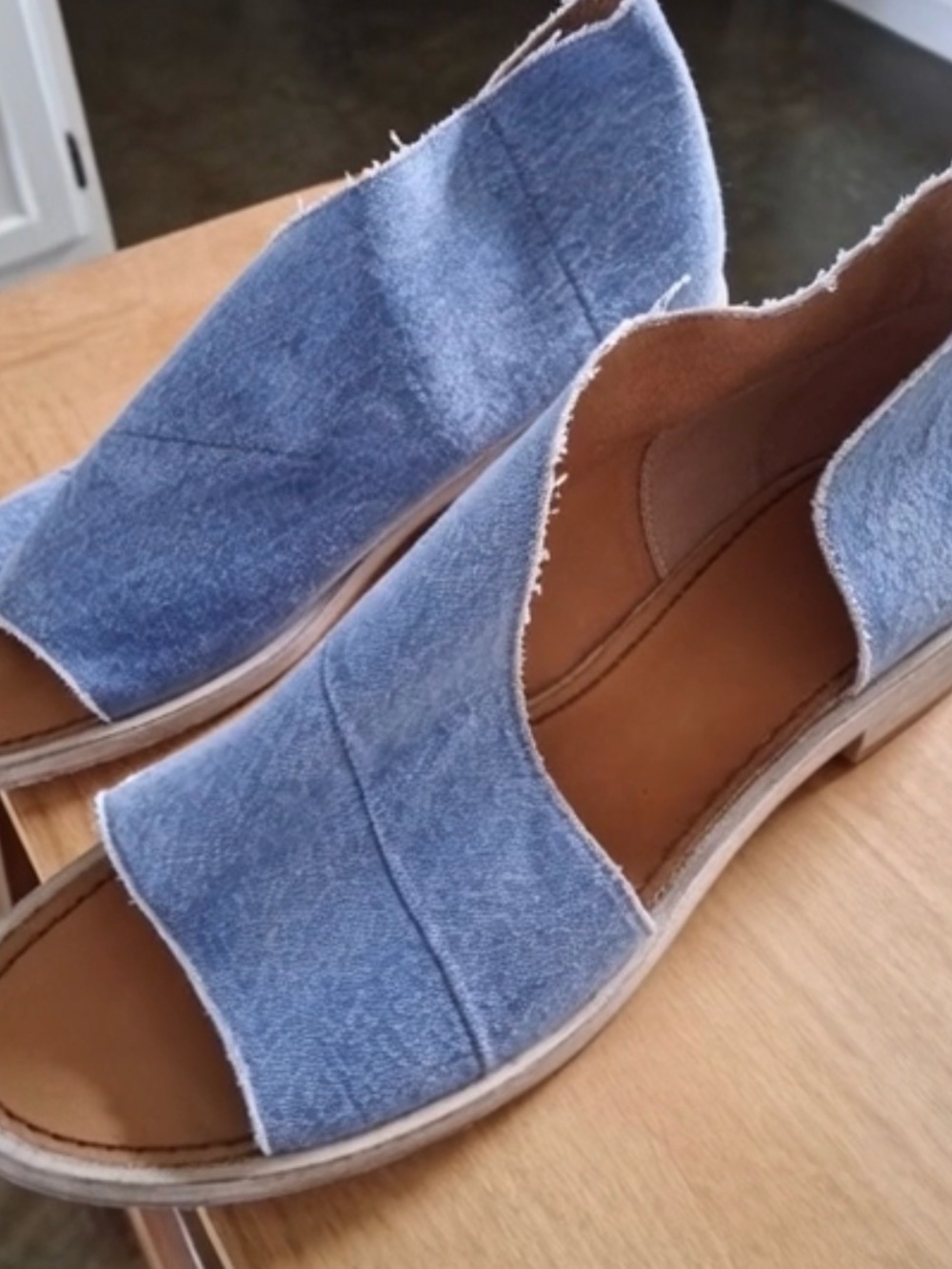 Free People Light Blue Denim Open-Toe Slide Sandals
